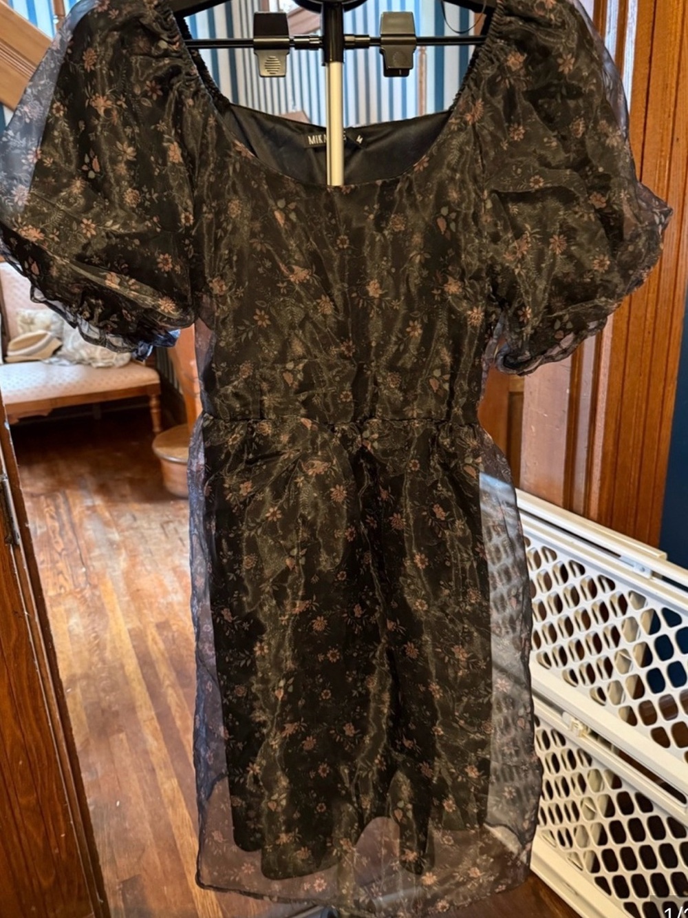 Mikarose Black Sheer Floral Off the Shoulder Dress - Dead Stock NWT, M